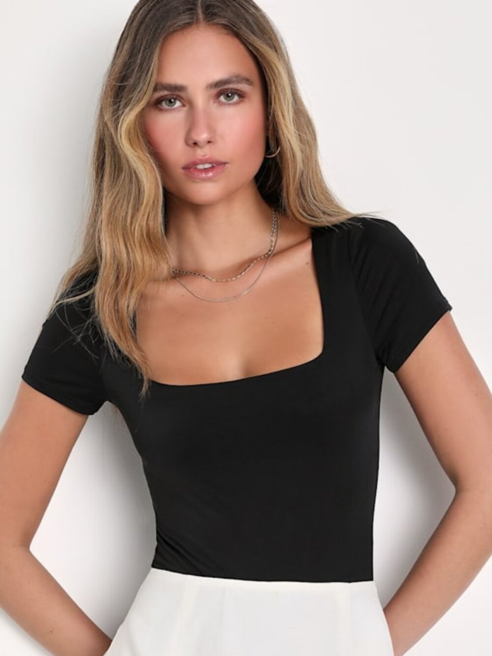 Lulus Perfect Possibility Black Short Sleeve Bodysuit - Size L